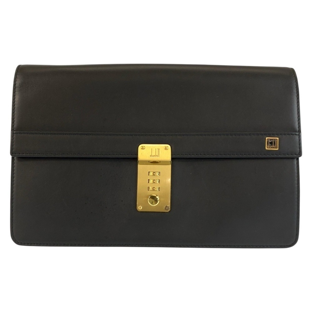 Dunhill black leather clutch bag with gold hardware, men's bag.